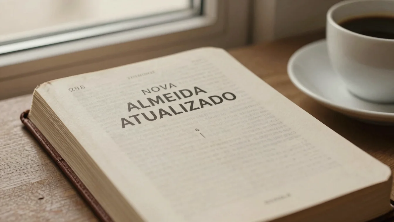 Close-up of a Nova Almeida Atualizada bible with a contemporary c
