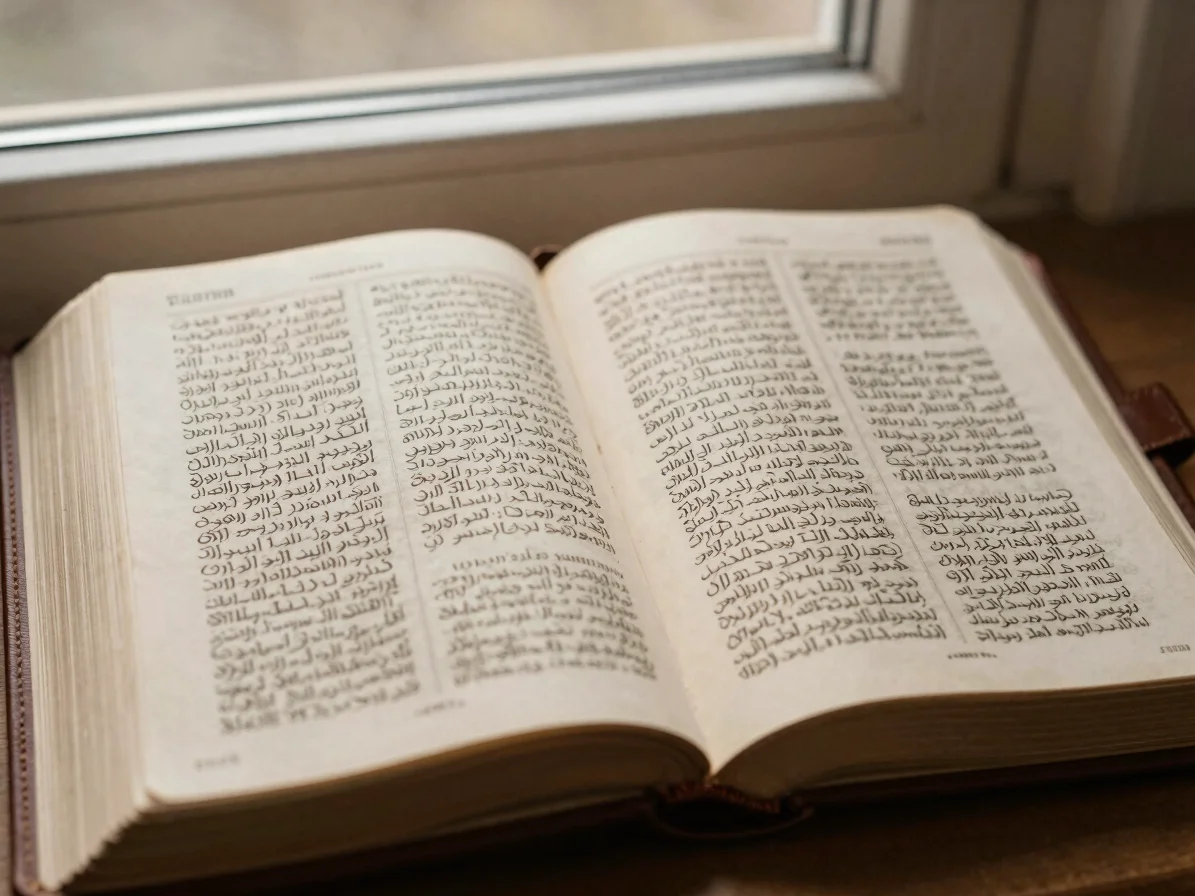 Open leather bible showing a specific passage with intricate call